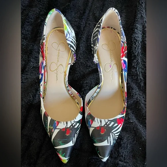 Jessica Simpson Claudette Colorful Tropical Print Women's Heels. Size 5.5 - Picture 2 of 6